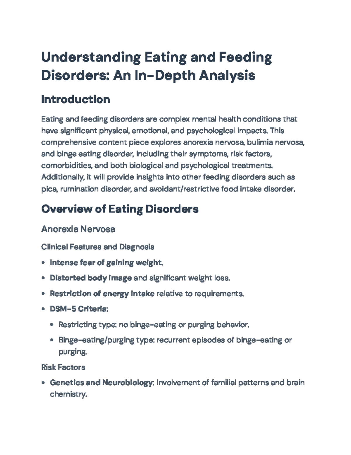 Understanding Eating Disorders: An In-Depth Analysis (Course Code: N/A ...
