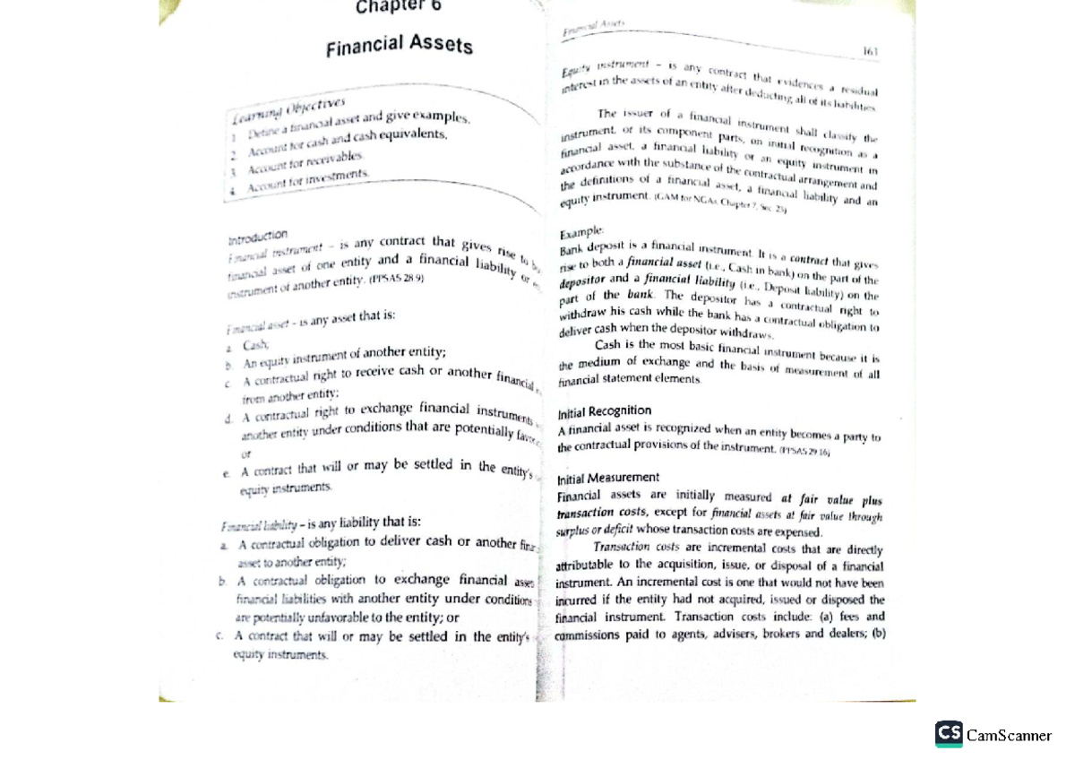 Chapter 6: Understanding Financial Assets and Instruments (CS 161 ...