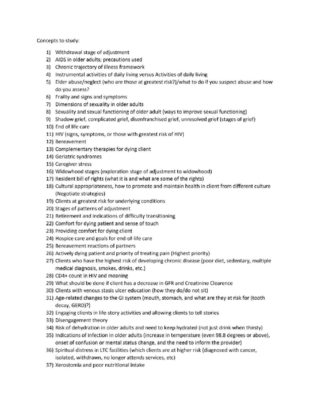 NUR257 Final Exam Study Concepts: Key Topics in Geriatric Care - Studocu