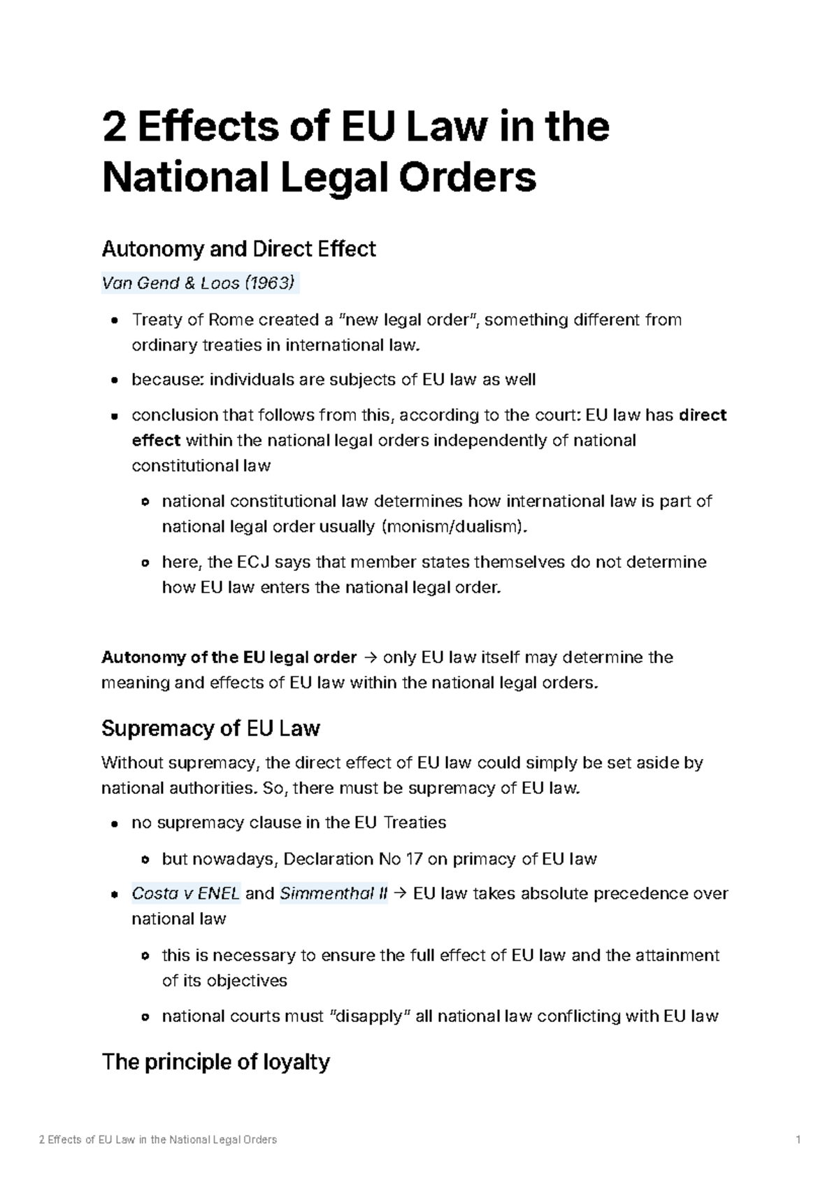 EU Law Week 1 Lecture 2: Effects on National Legal Orders - Studeersnel