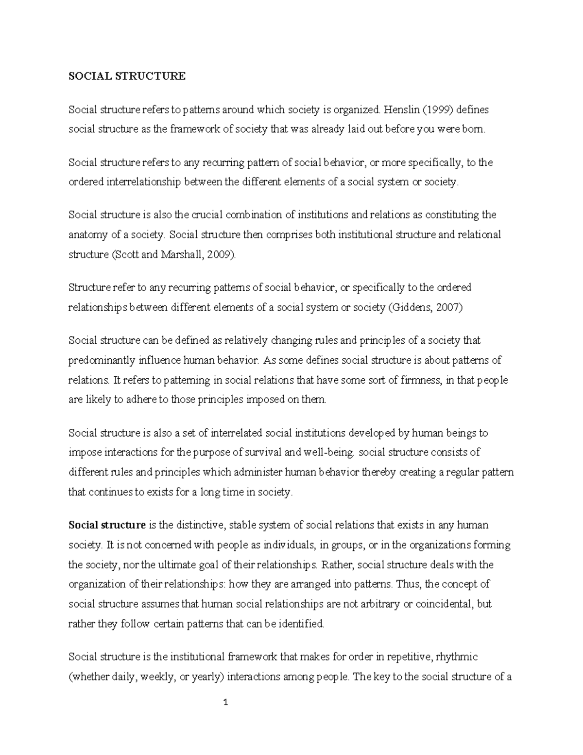 Understanding Social Structure: Key Concepts in SOC 101 - Studocu