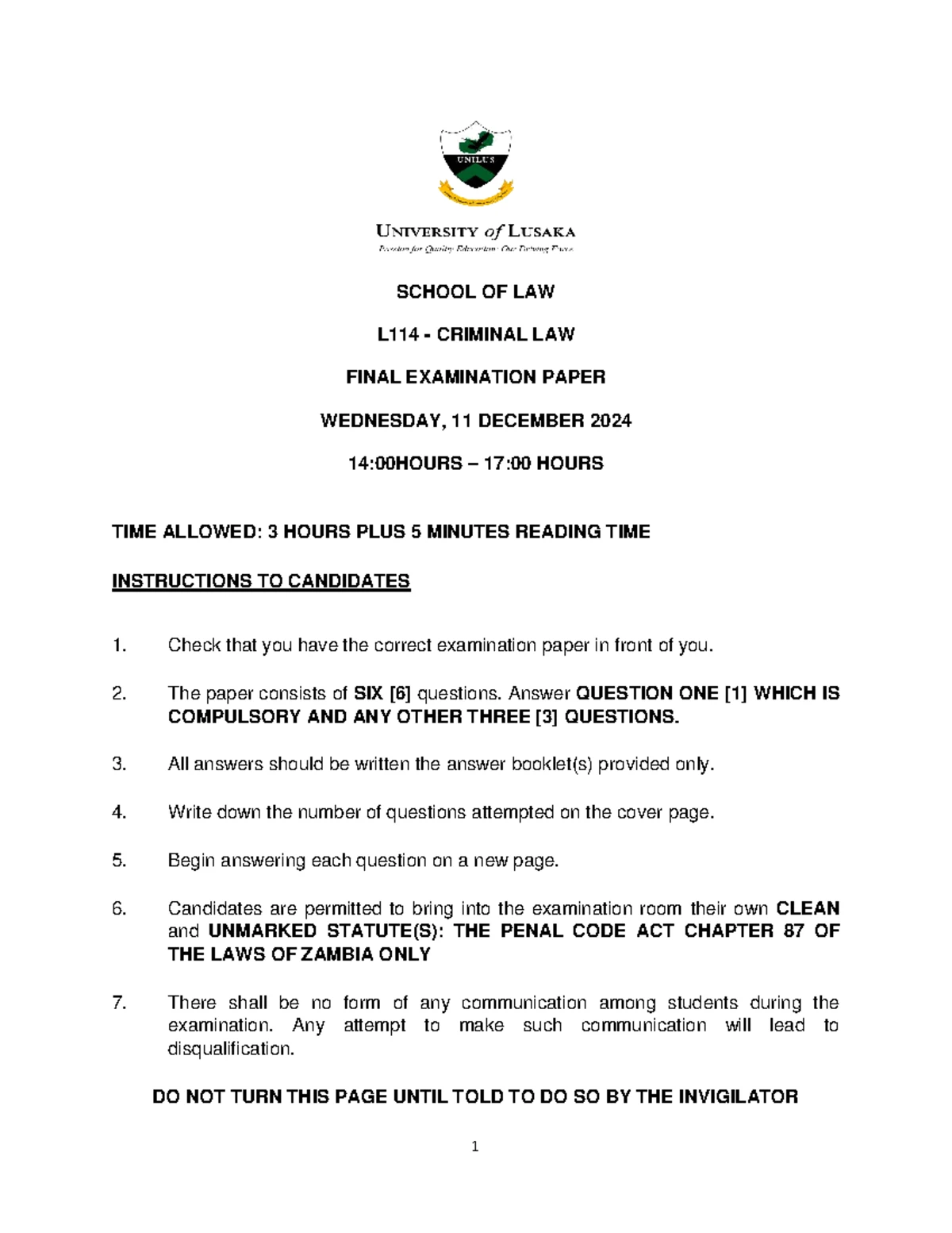 L113 Contract Law I Final Exam Paper - December 6, 2023 - Studocu