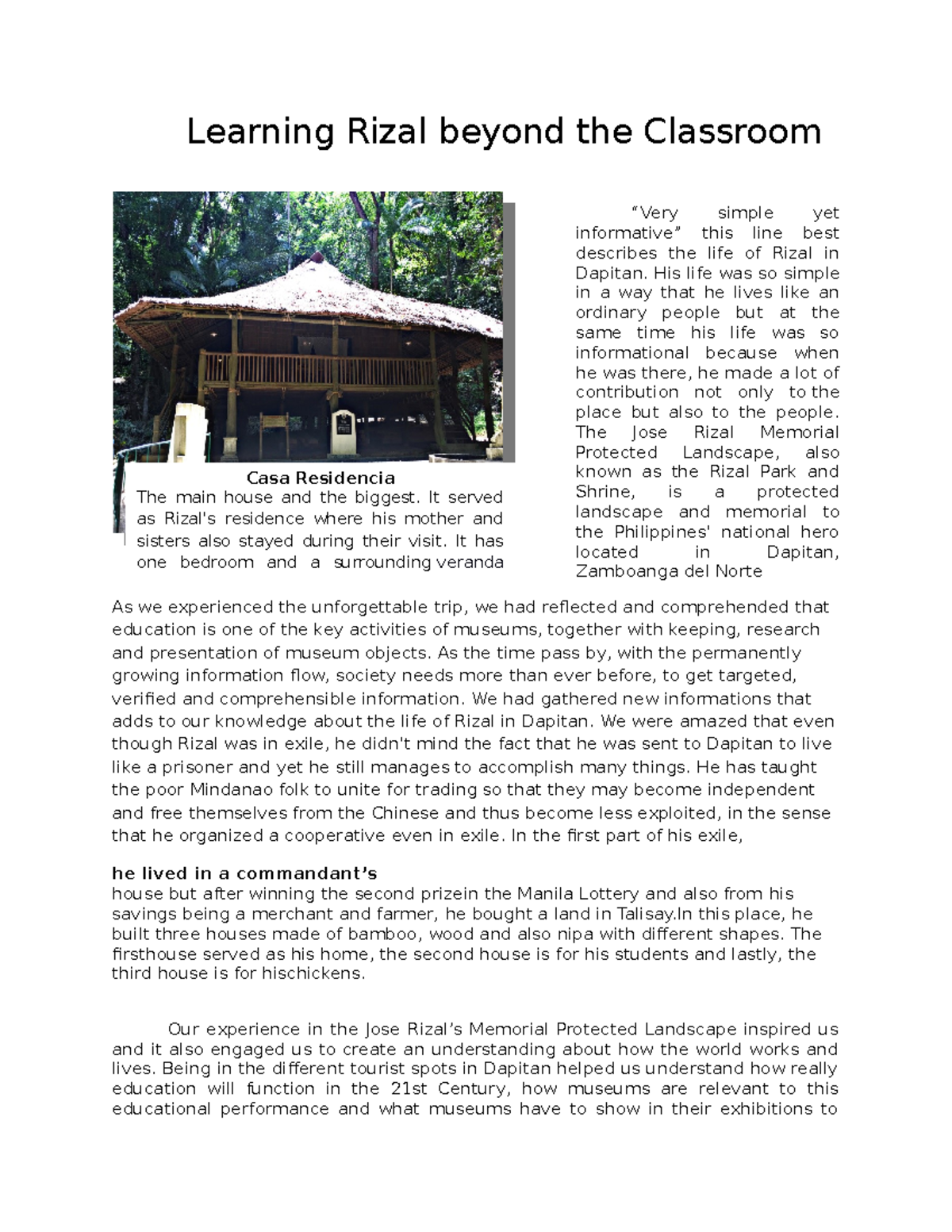 Rizal's Life and Contributions in Dapitan: An Insightful Reflection ...