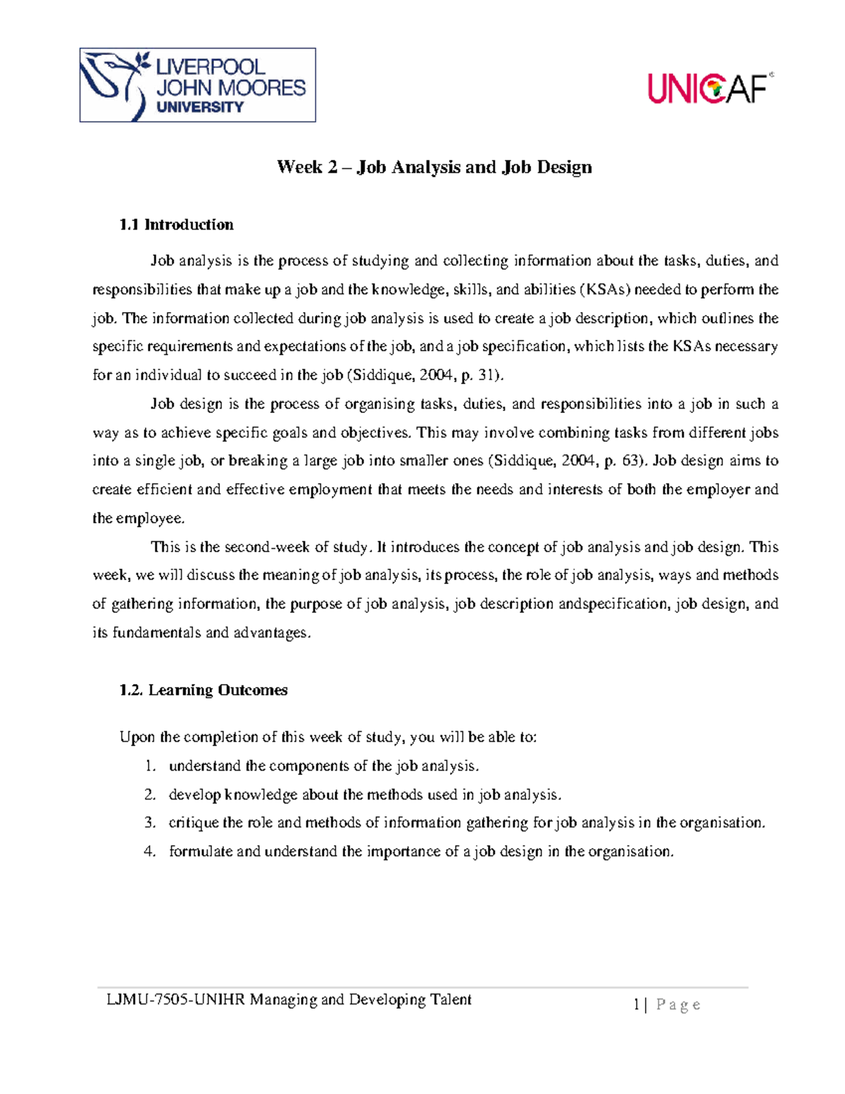 Week 2 - Job Analysis & Design Overview (MGT 101) - Studocu