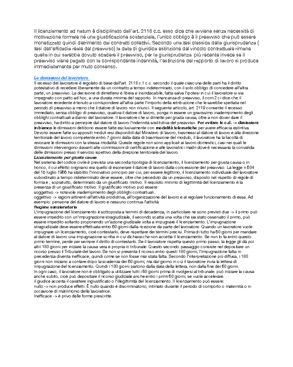 Dimissioni e Licenziamento: Analisi del 2118 c.c. e Normative Correlate ...