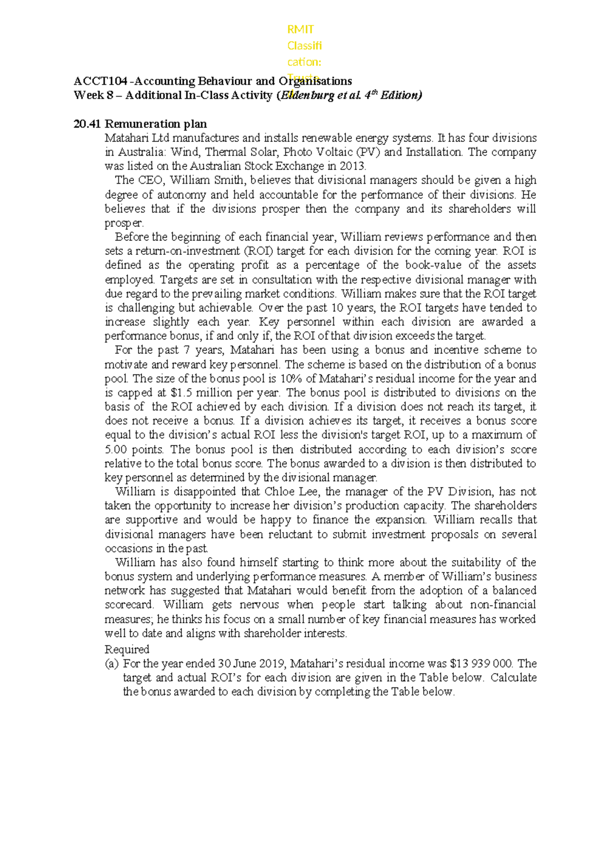 ACCT104 Week 8 - Bonus Plan Analysis for Matahari Ltd - Studocu