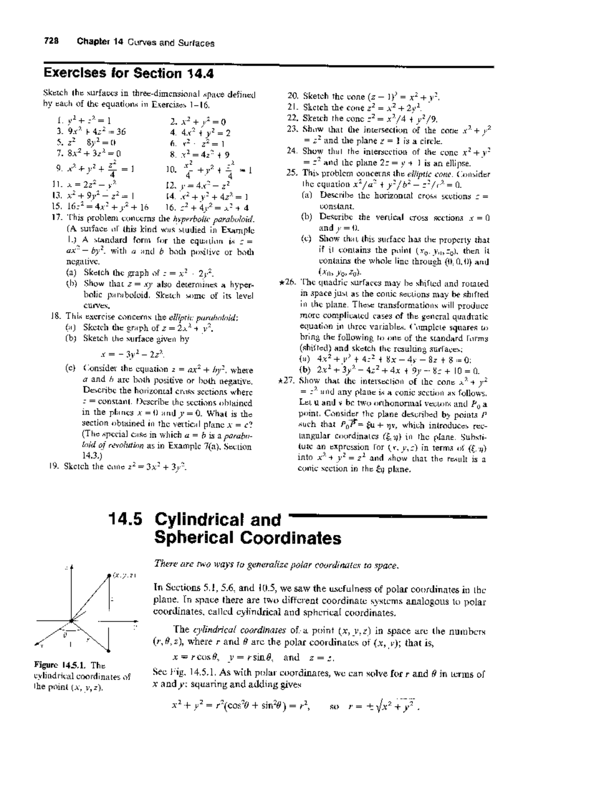 728 Chapter 14 Curves and Surfaces Exercises: Cylindrical and Spherical ...