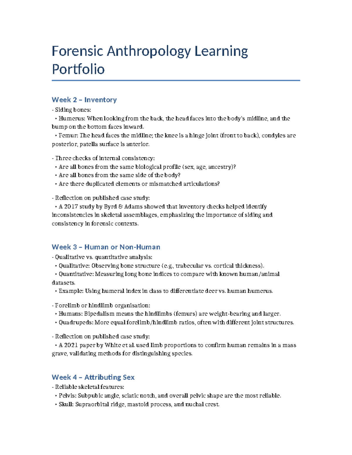 Forensic Anthropology Learning Portfolio: Weekly Reflections & Analysis ...
