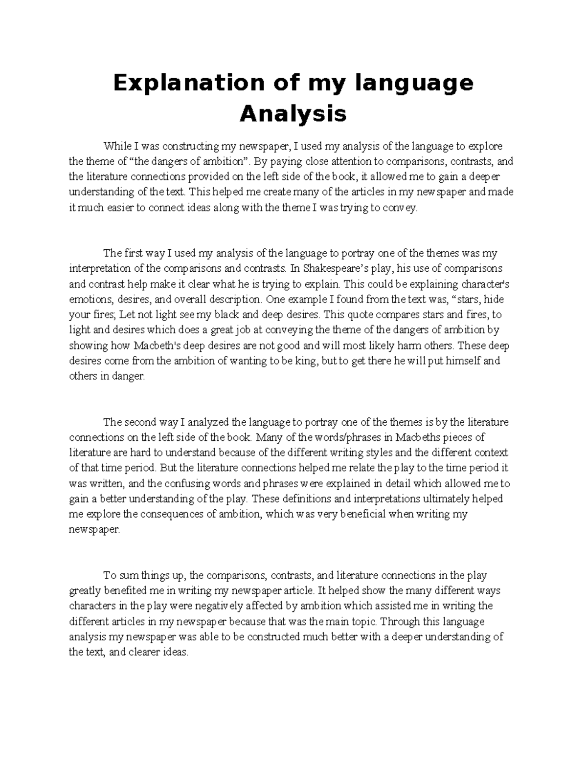 Explanation of Language analysis - Explanation of my language Analysis ...