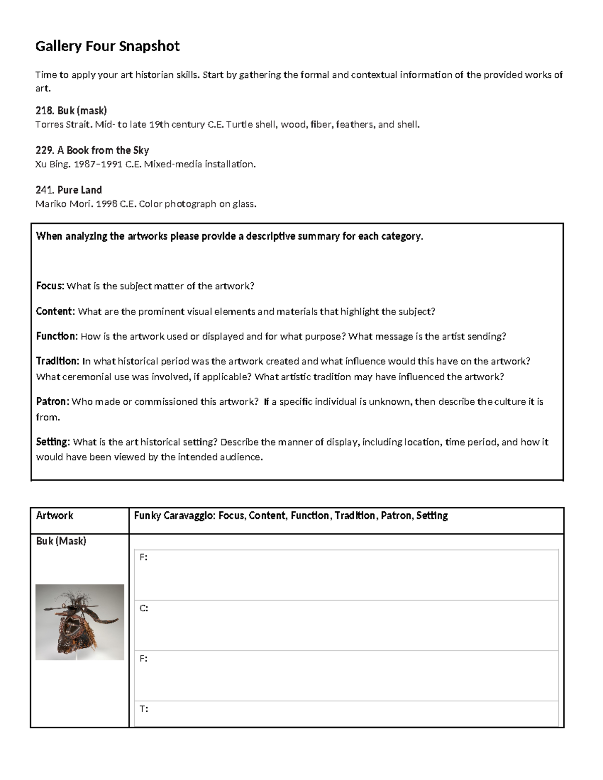 4.02 Gallery Four Snapshot - Art Analysis Assignment Guide - Studocu