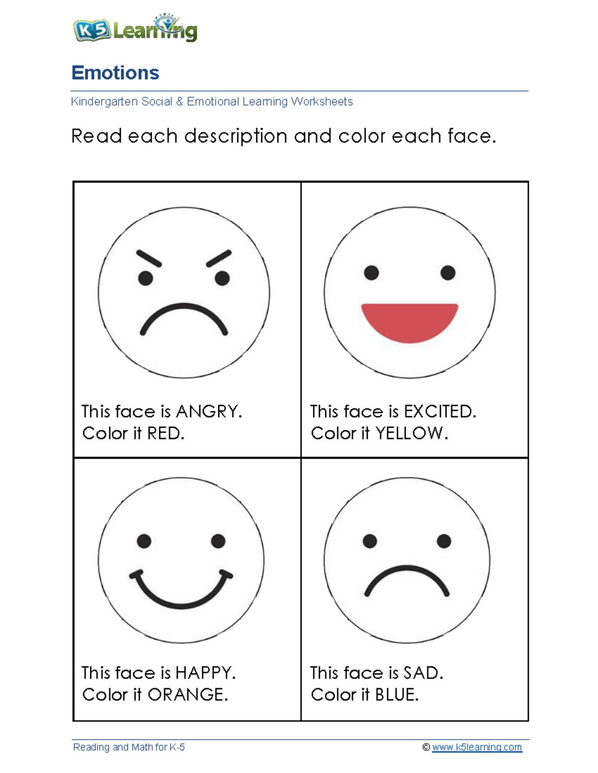 Emotions-a - emotions worksheet - PSY 200 - Reading and Math for K- 5 ...