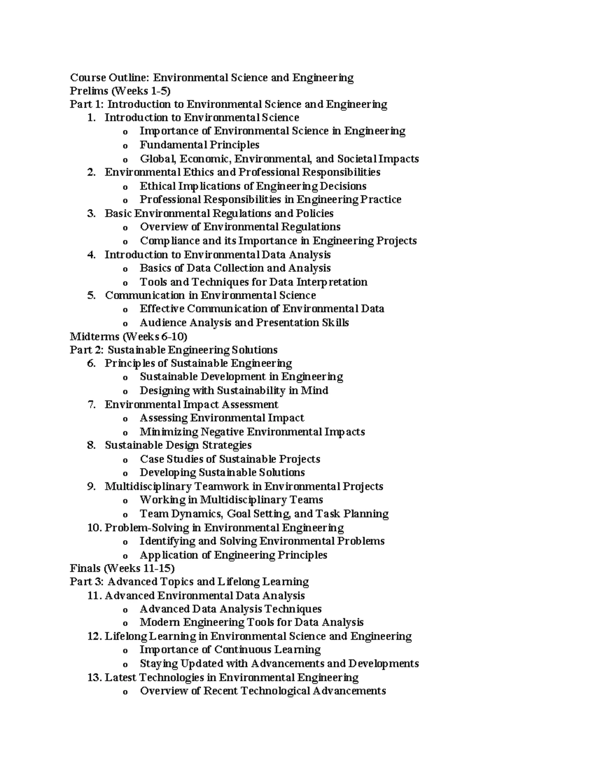ENGR 101: Intro to Environmental Science and Engineering Principles ...
