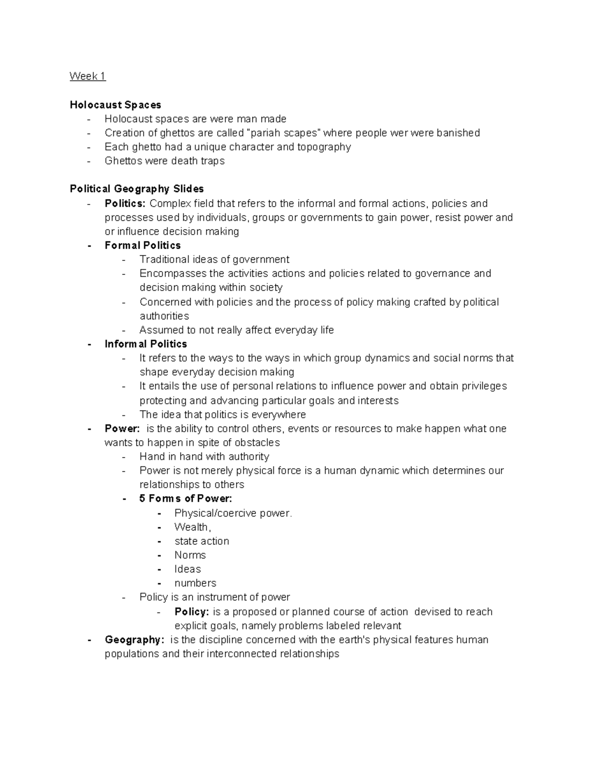 Geography Notes: Political Geography & Holocaust Spaces Overview - Studocu
