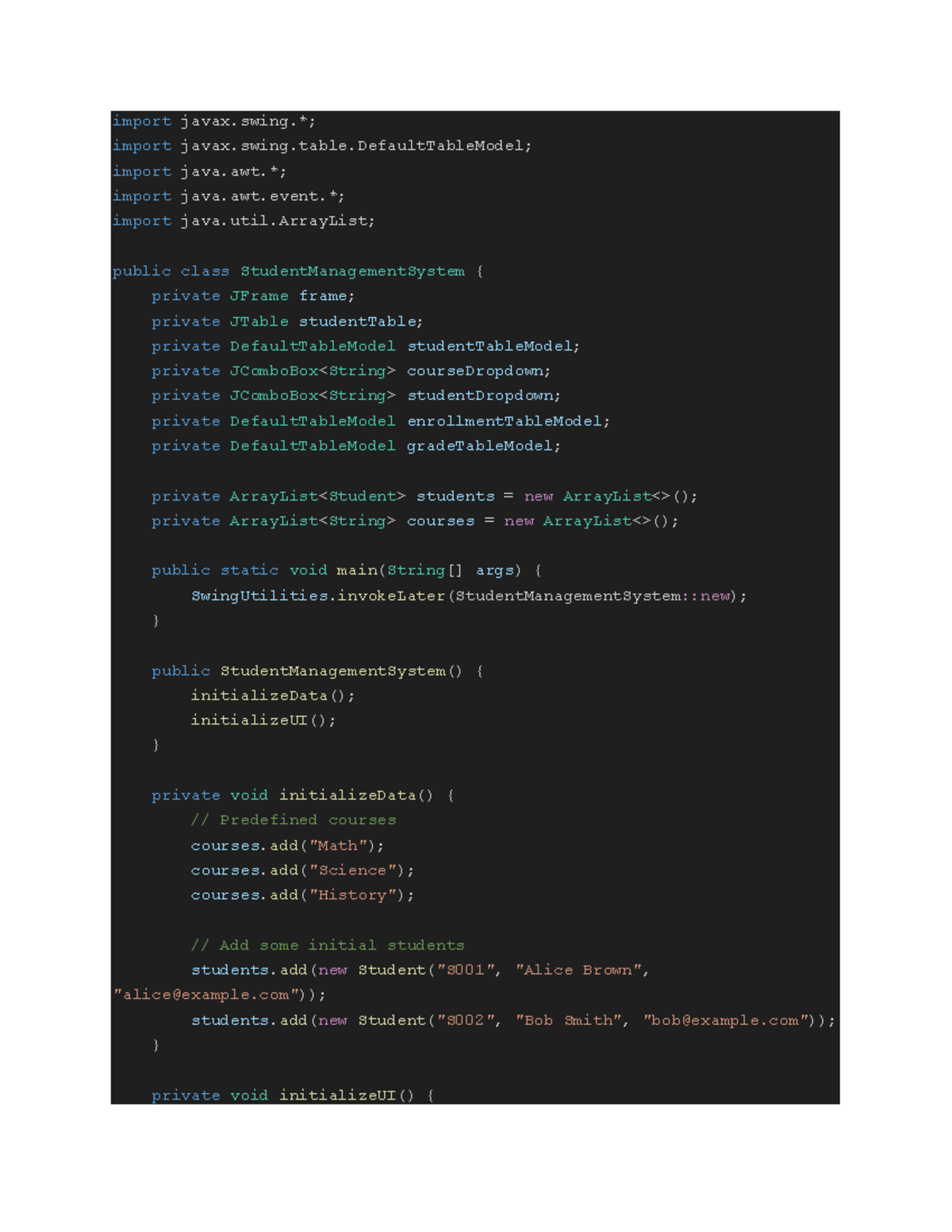 Programming Assignment Unit 7 - import javax.; import javax.swing.table ...