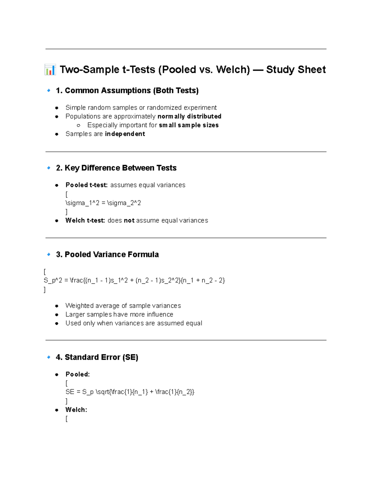 Pooled vs. Welch T-Test Notes (Statistics 101) - Studocu