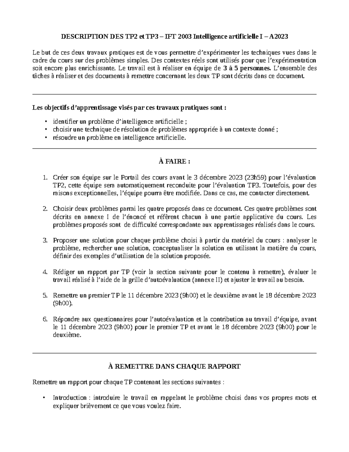 Document TP2-TP3 - DESCRIPTION DES TP2 et TP3 – IFT 2003 Intelligence ...