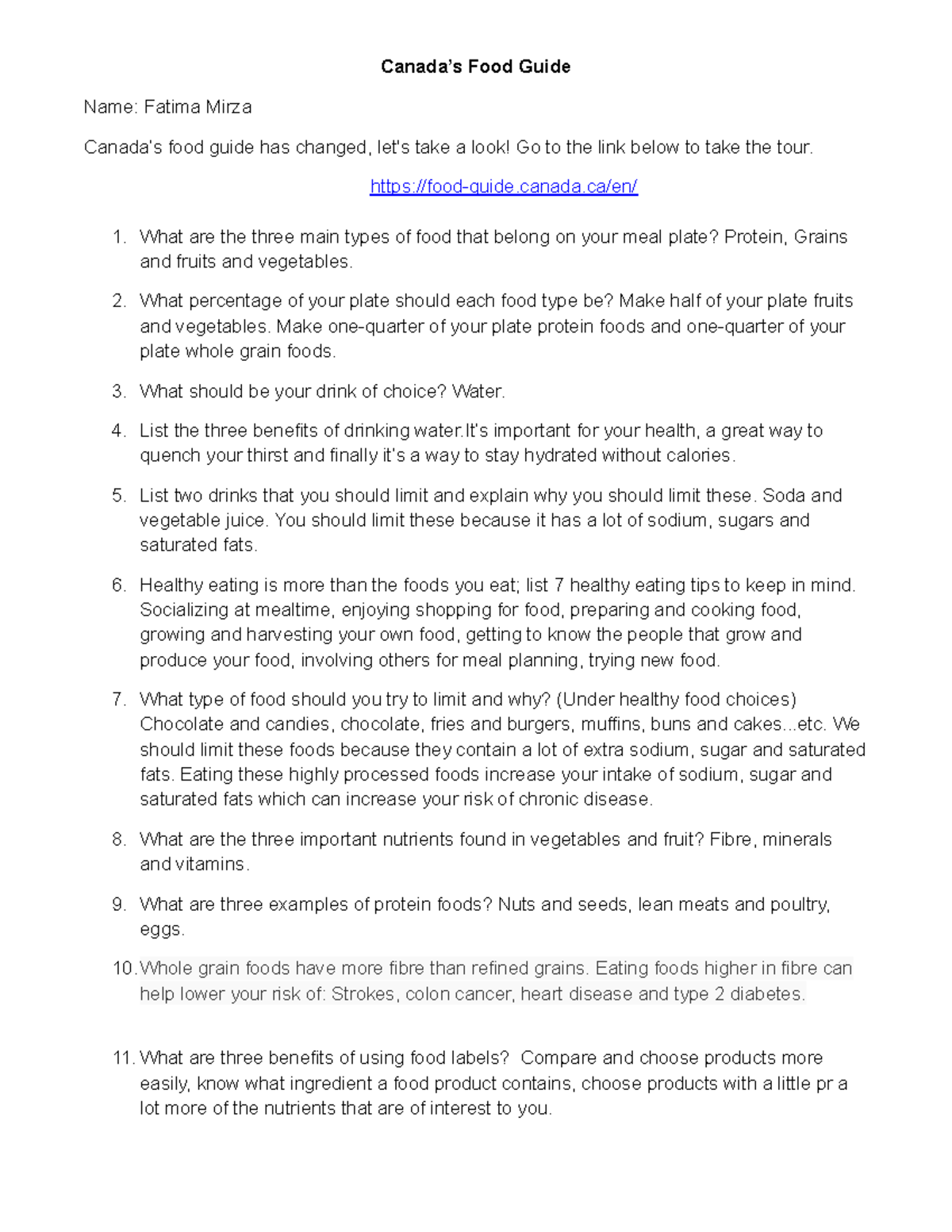 Canada's Food Guide Overview - DL Webquest for Students - Studocu