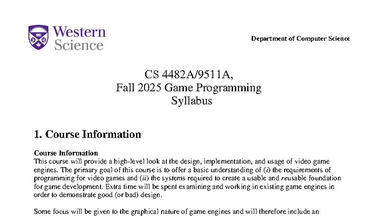 CS 4482 Fall 2025 Game Programming Course Syllabus - Studocu