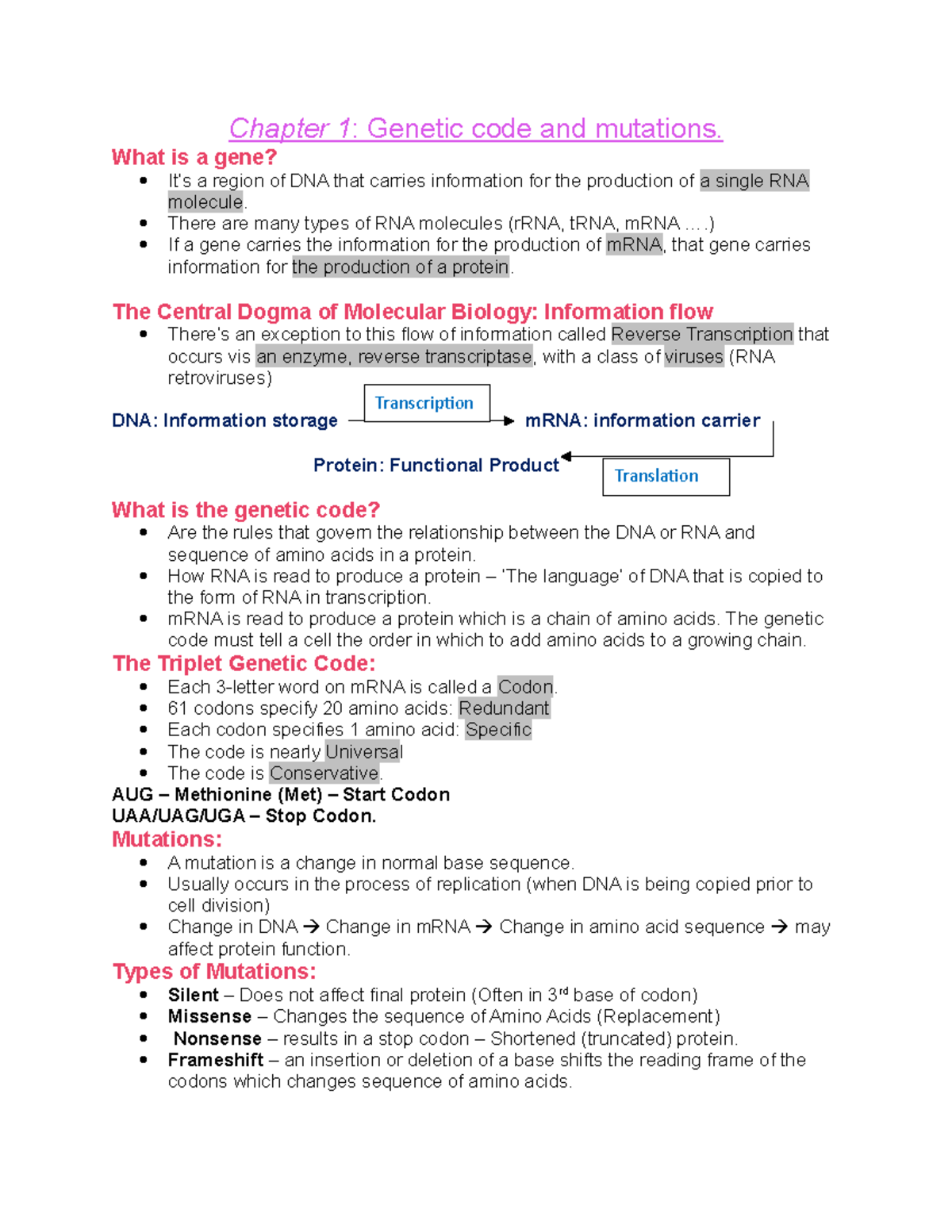 EXAM 4: Genetics of the Cell II Lecture Notes - Chapter 1 : Genetic ...