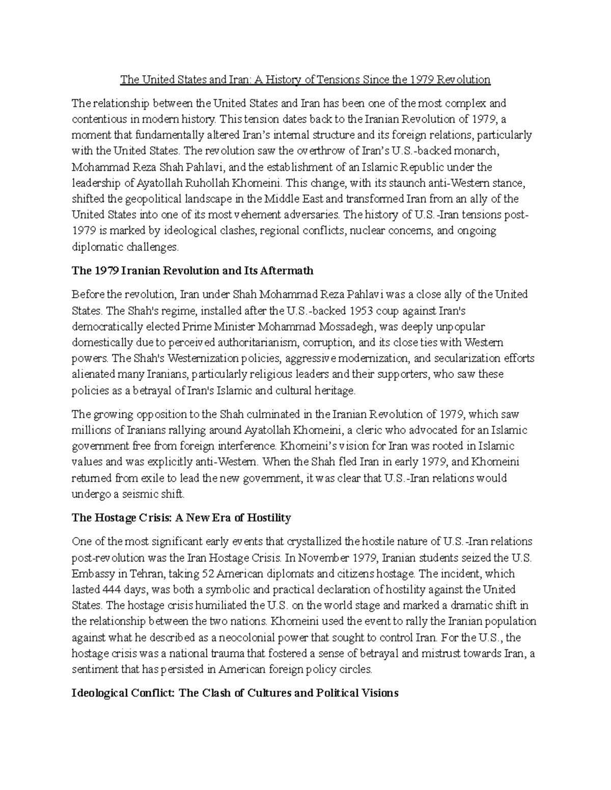 The United States and Iran A History of Tensions Since the 1979 ...