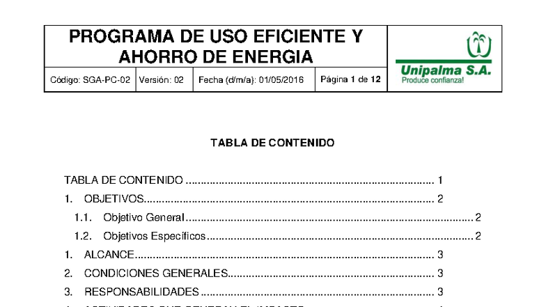 Programa de Uso Eficiente y Ahorro de Energía - Versión 02 - Studocu