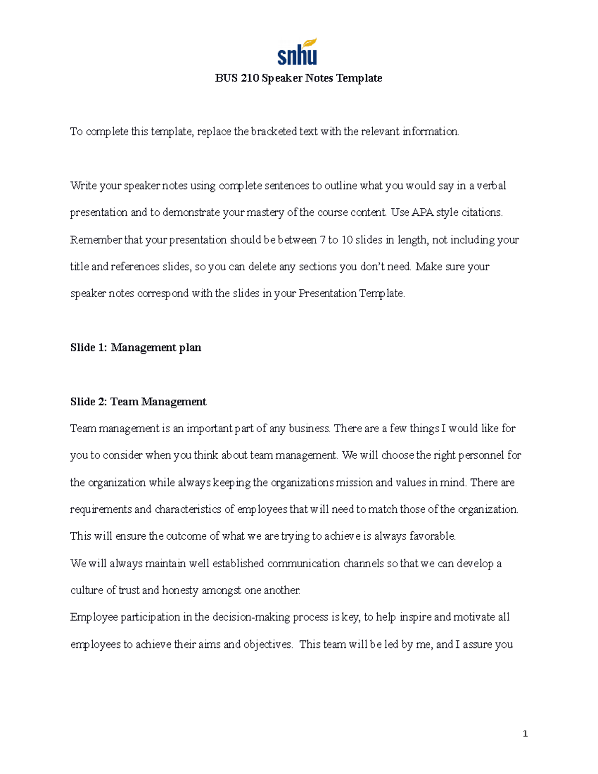 BUS 210 Speaker Notes - BUS 210 Speaker Notes Template To complete this ...