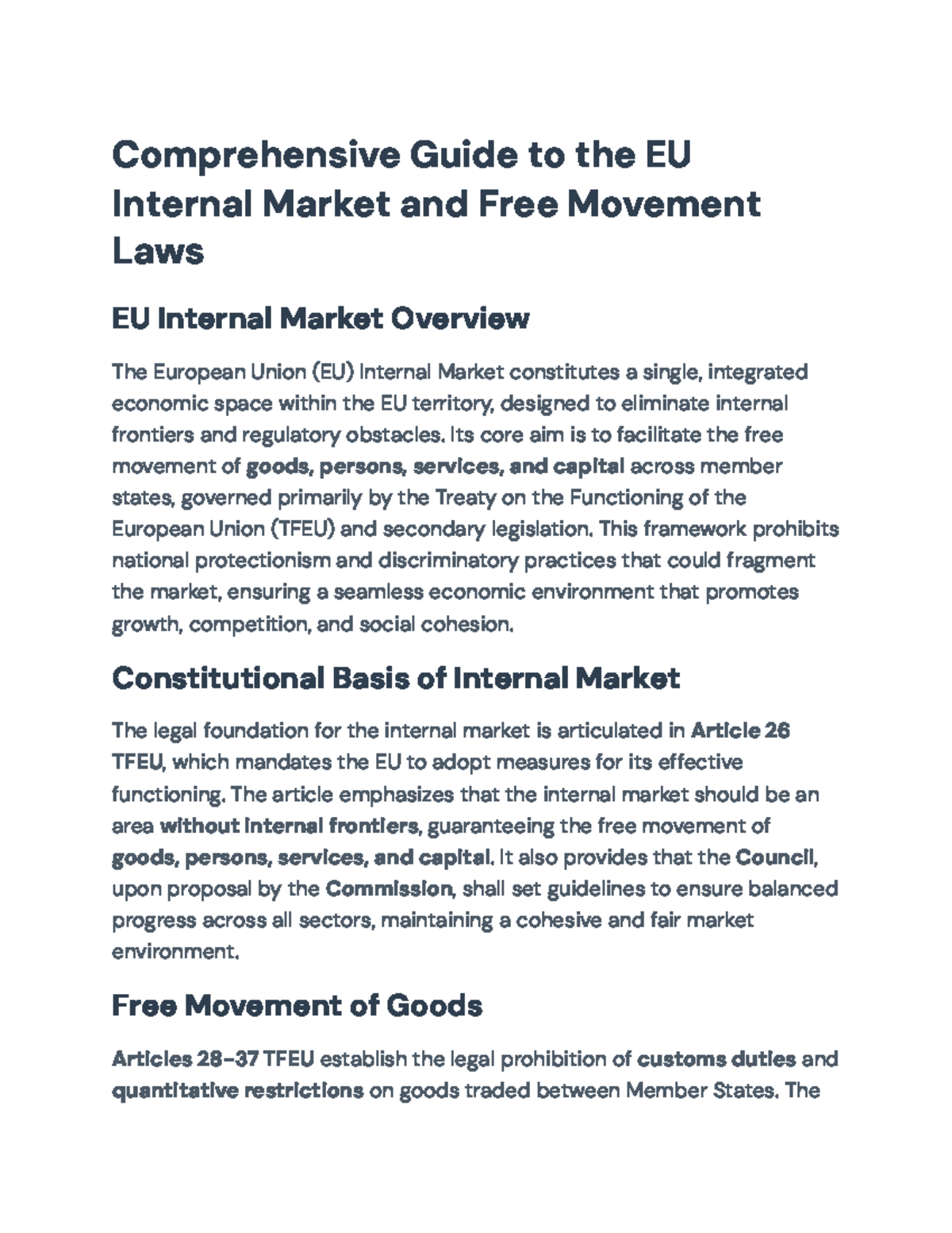 Comprehensive Overview of EU Internal Market & Free Movement Laws ...