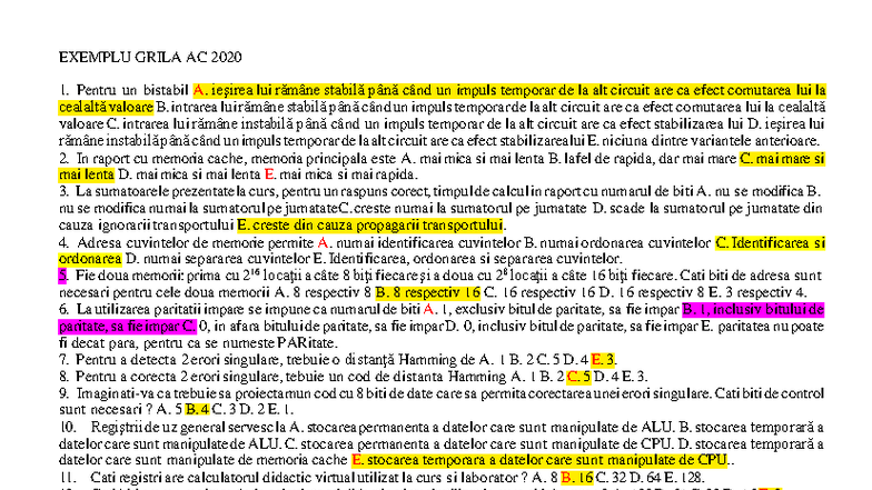 Exemplu Grila AC 2020 1 - Răspunsuri Corecte și Explicații - Studocu