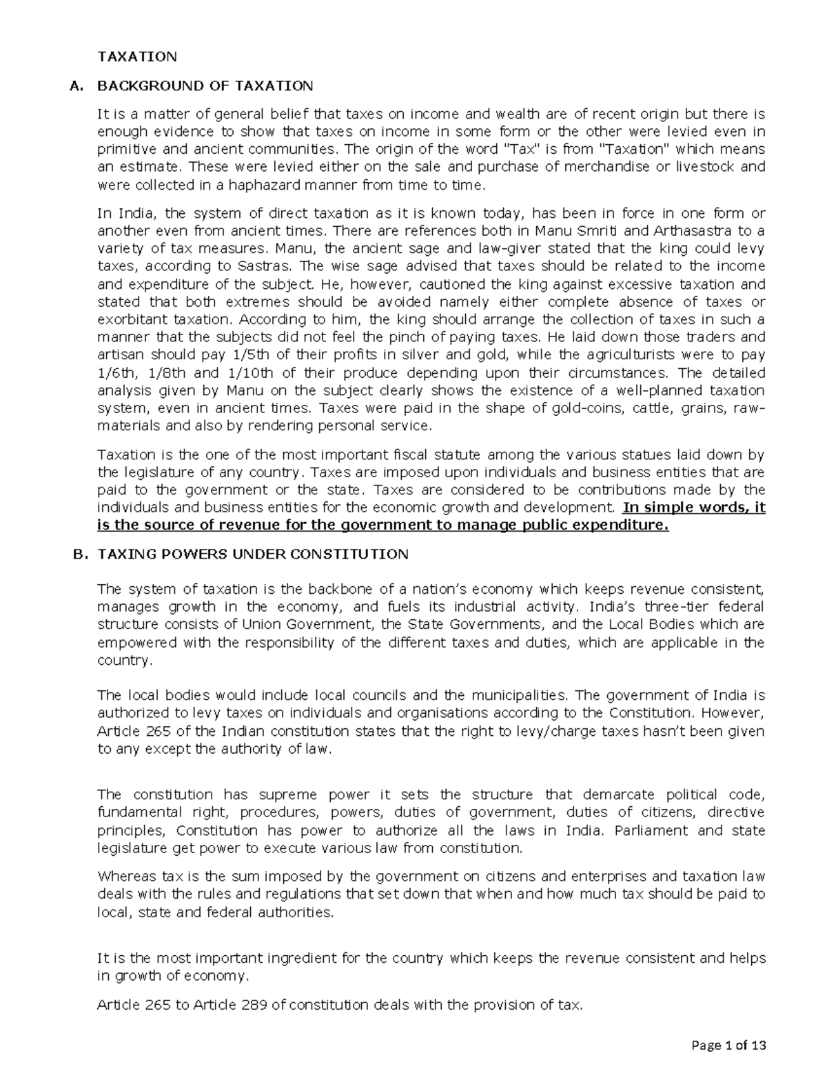 Taxation Notes: Understanding Income Tax and Its Historical Context ...