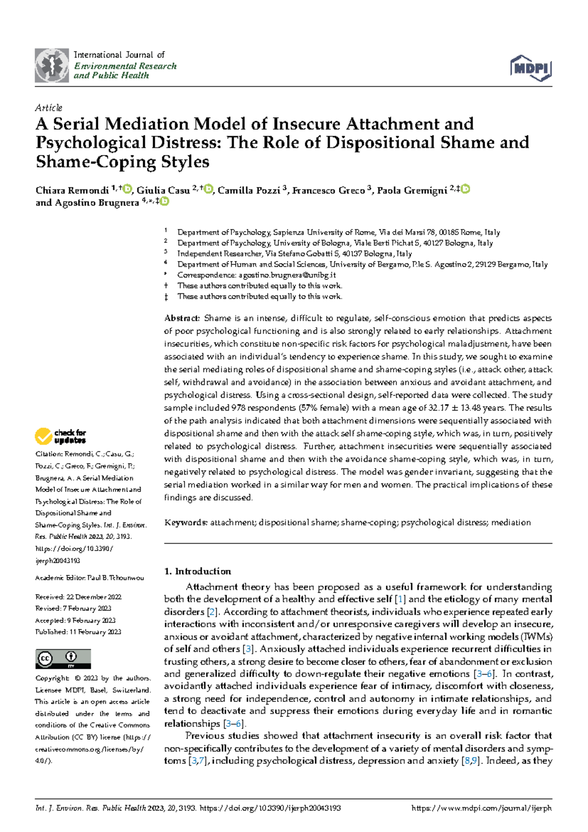 A Serial Mediation Model of Insecure Attachment and Psychological ...