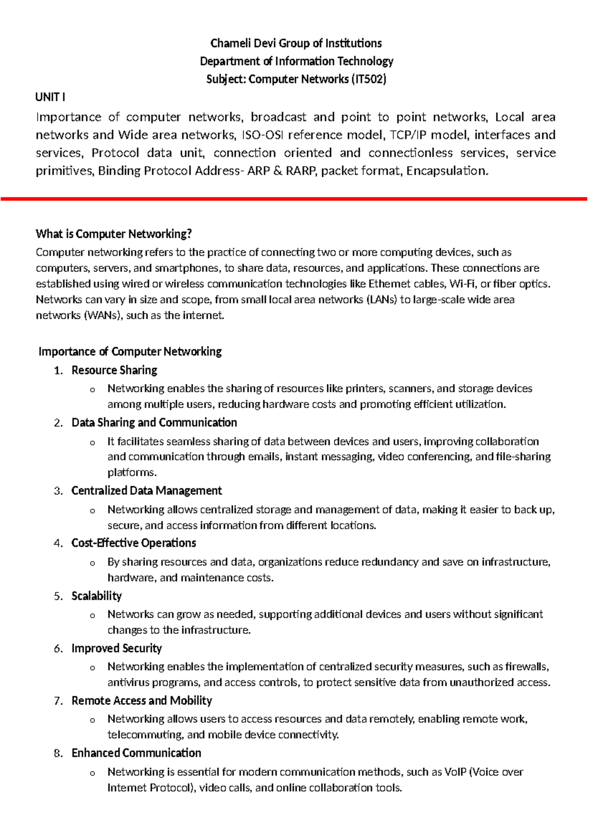 CN Unit 1 & 2 - Hand written notes - Chameli Devi Group of Institutions ...