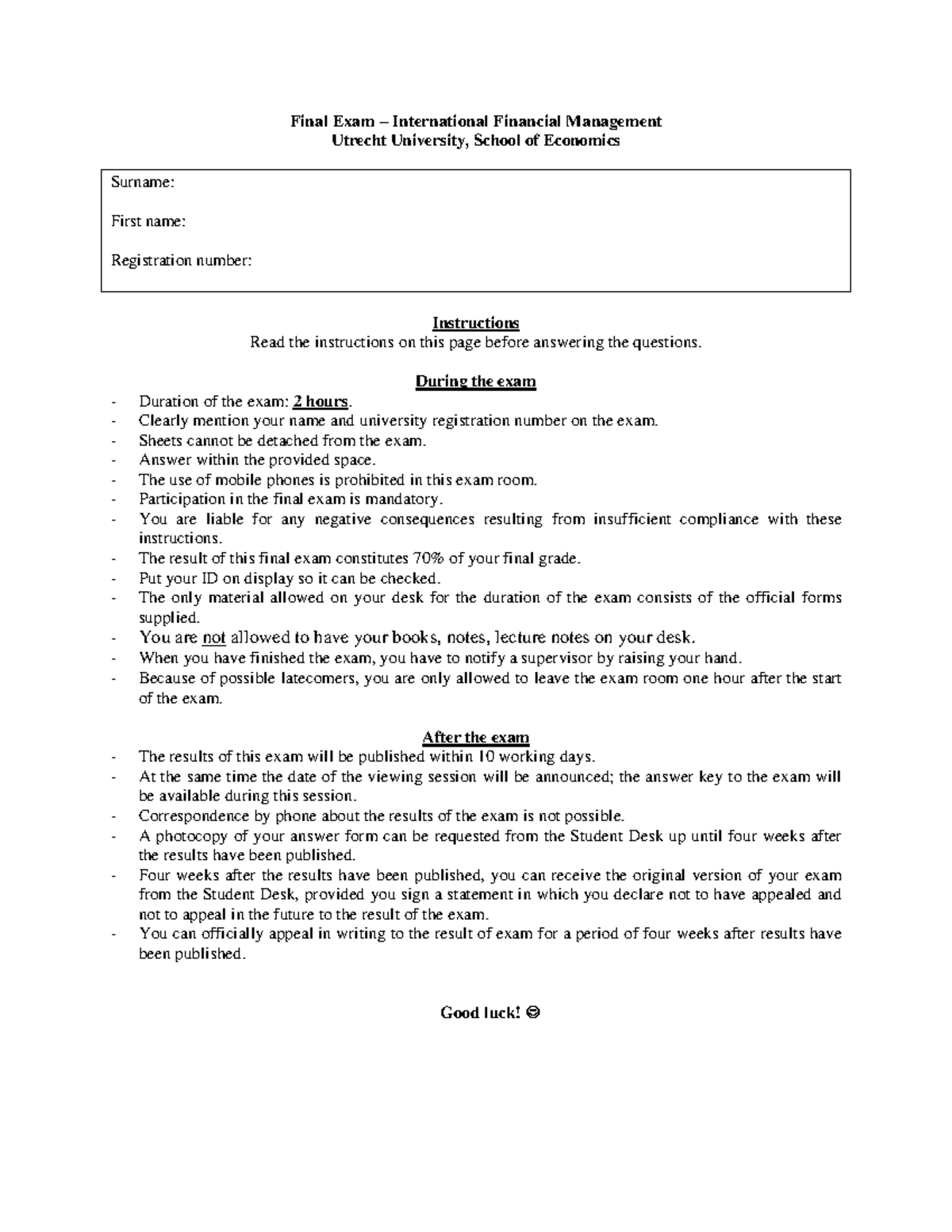 Final Exam - International Financial Management (IFM 101) Guidelines ...