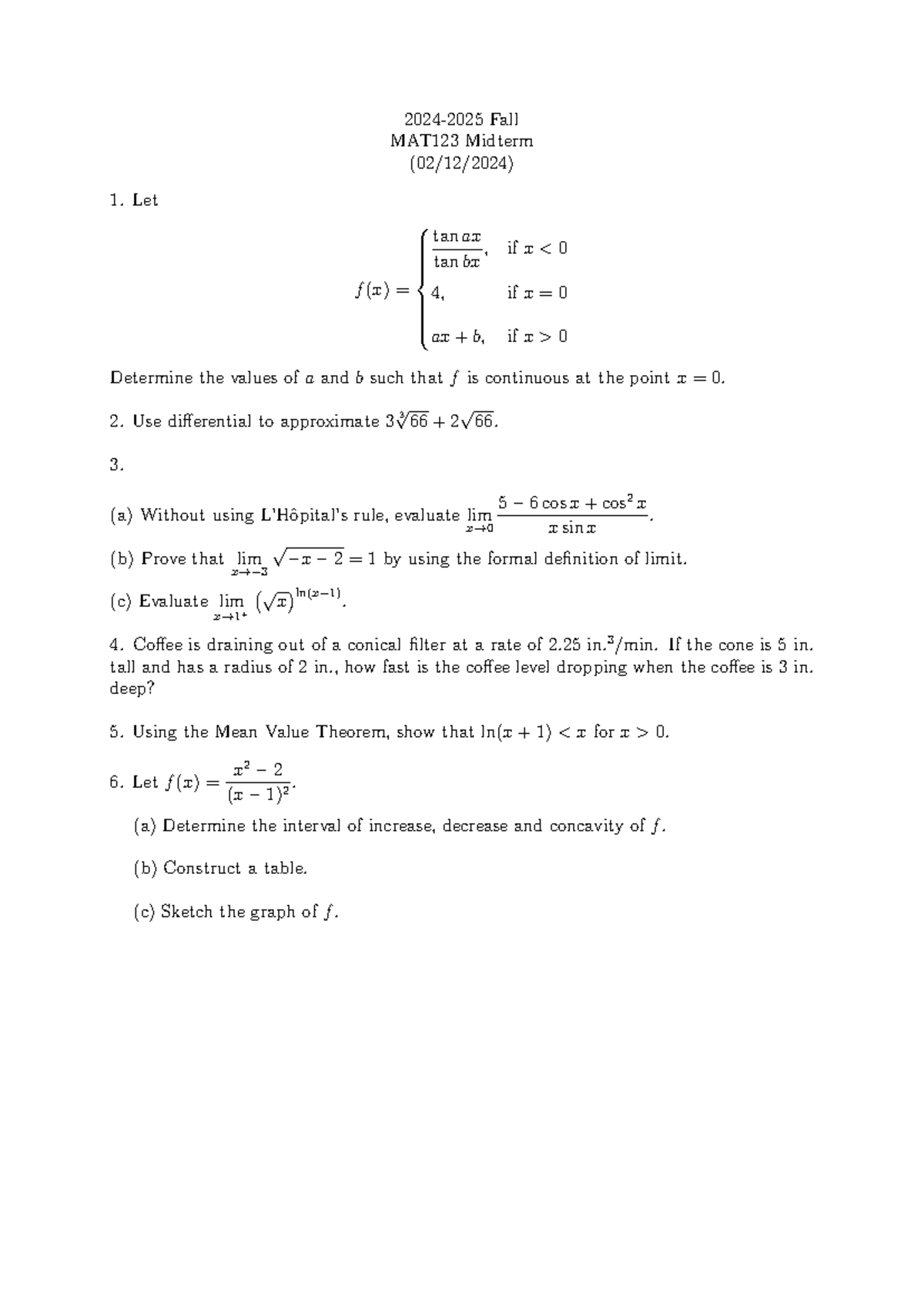 MAT123 Fall 2024 Midterm Exam Solutions - Studocu