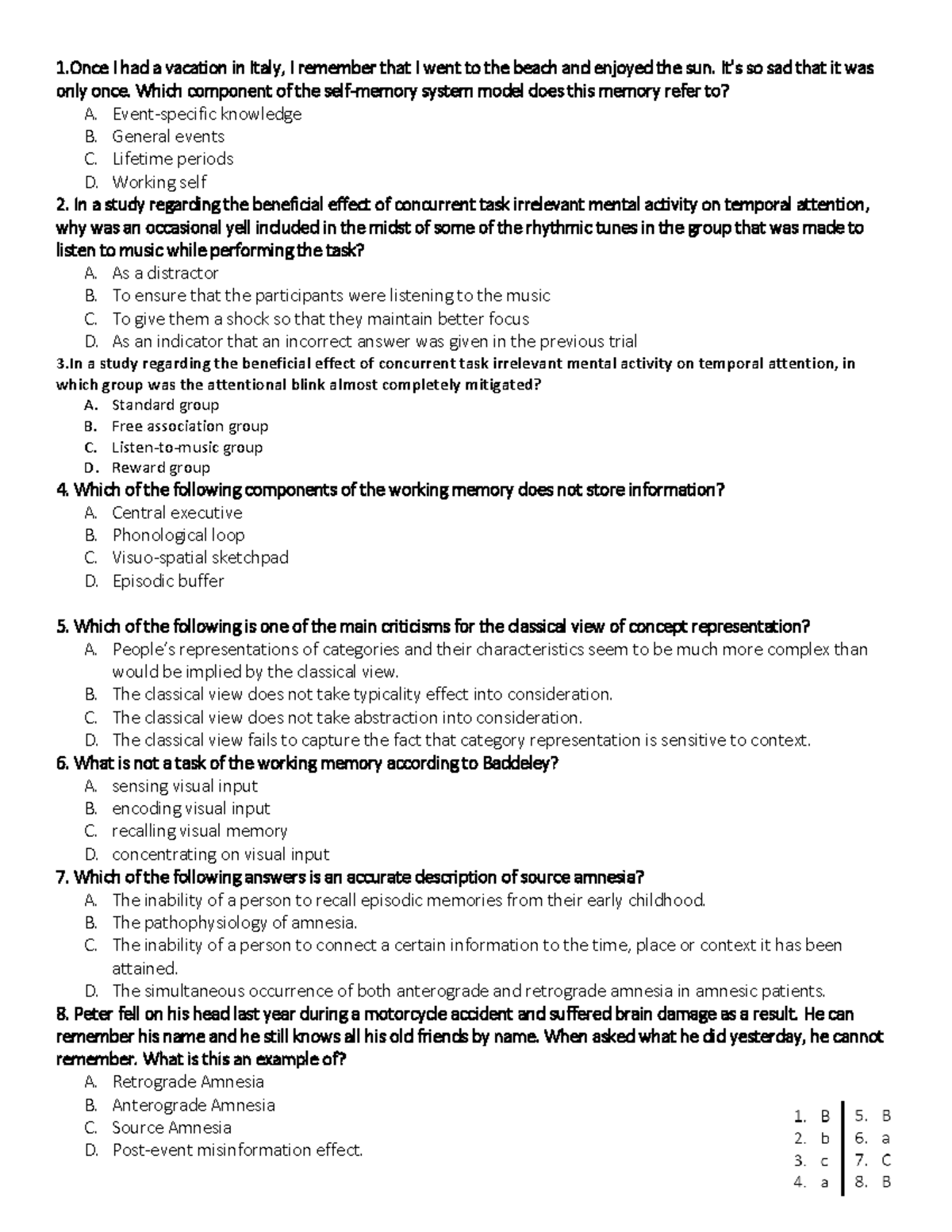 2.1C - Thinking and Remembering - English Practice Exam Review ...
