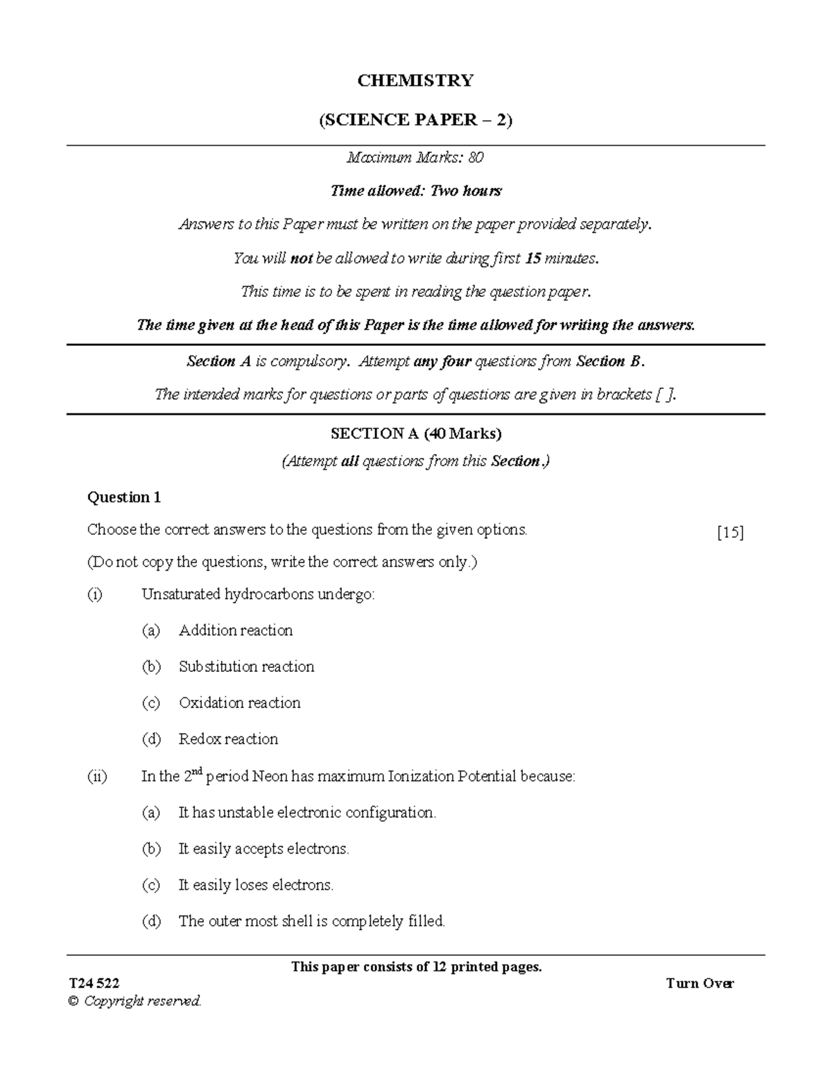 ICSE 2024 - 522 SCI2 Chemistry Practice Paper for Final Exam - Studocu