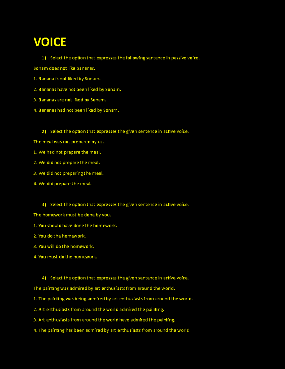VOICE 1: Active and Passive Voice Exercises - Studocu