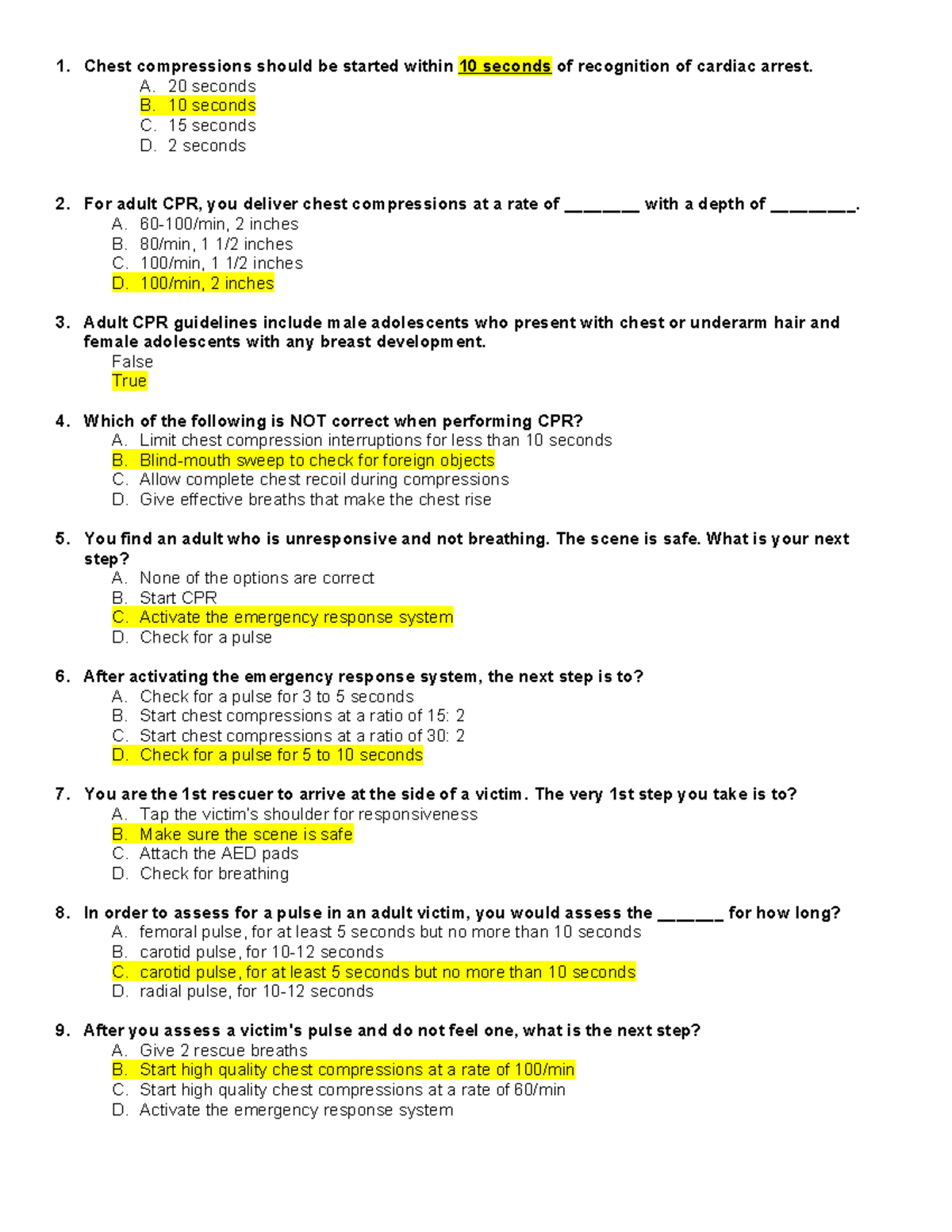 Skills Assignment 06 - CPR Review Questions - Chest compressions should ...
