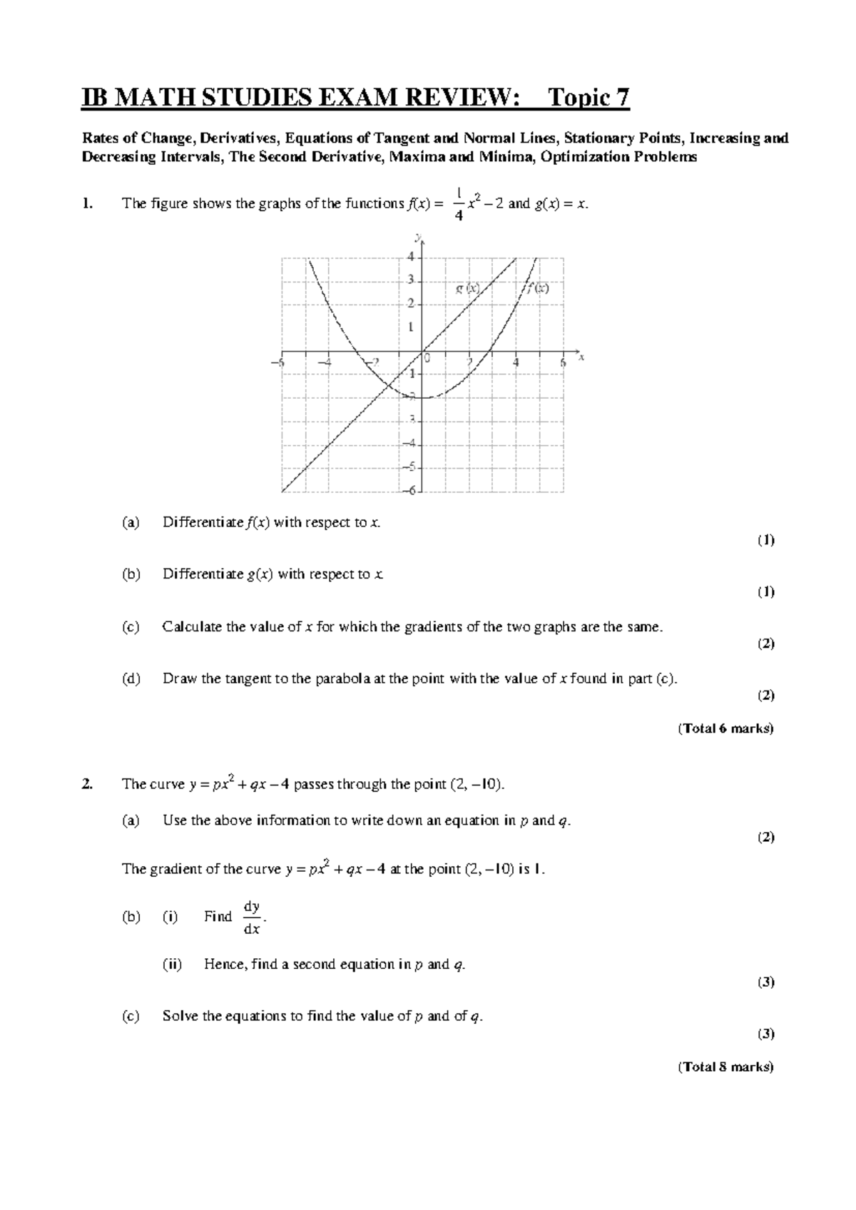 IB MATH STUDIES FINAL EXAM REVIEW: Calculus Problems and Solutions ...