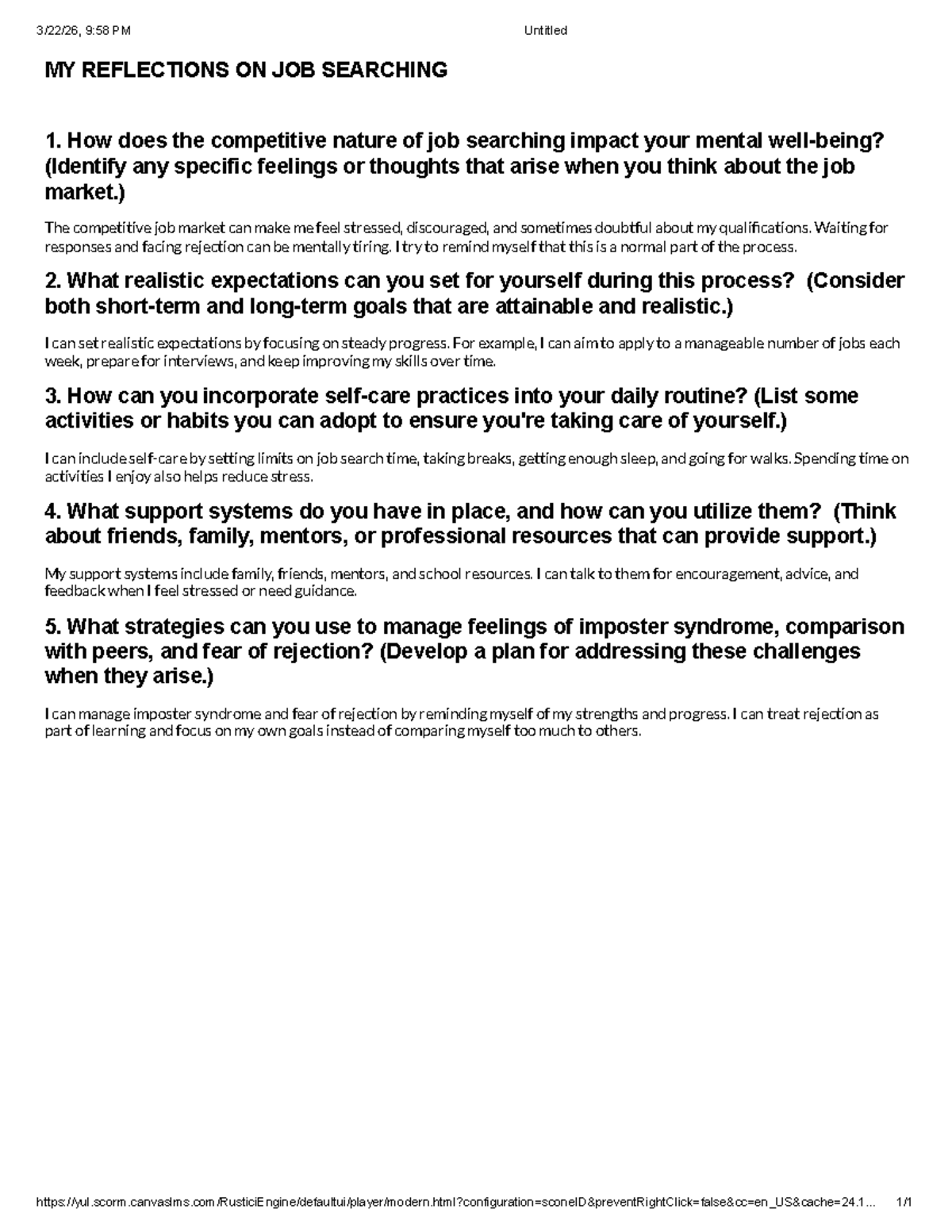 MY REFLECTIONS ON JOB SEARCHING: STRATEGIES & SUPPORT SYSTEMS - Studocu