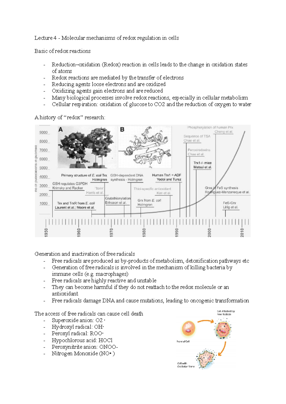 Lecture 4 b30 - Lecture 4 - Molecular mechanisms of redox regulation in ...