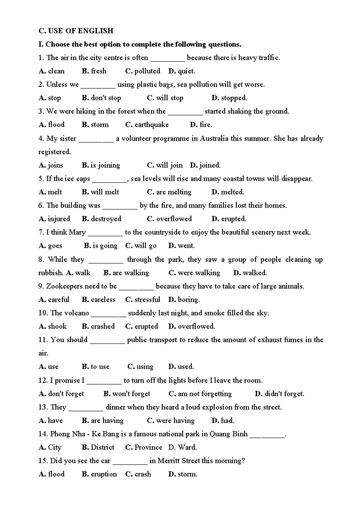 TEST 2 - USE OF ENGLISH I: Multiple Choice Questions and Writing ...