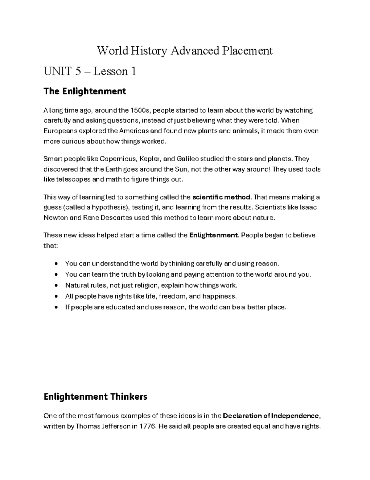 AP World History UNIT 5 Lesson 1: The Enlightenment and Revolutions ...