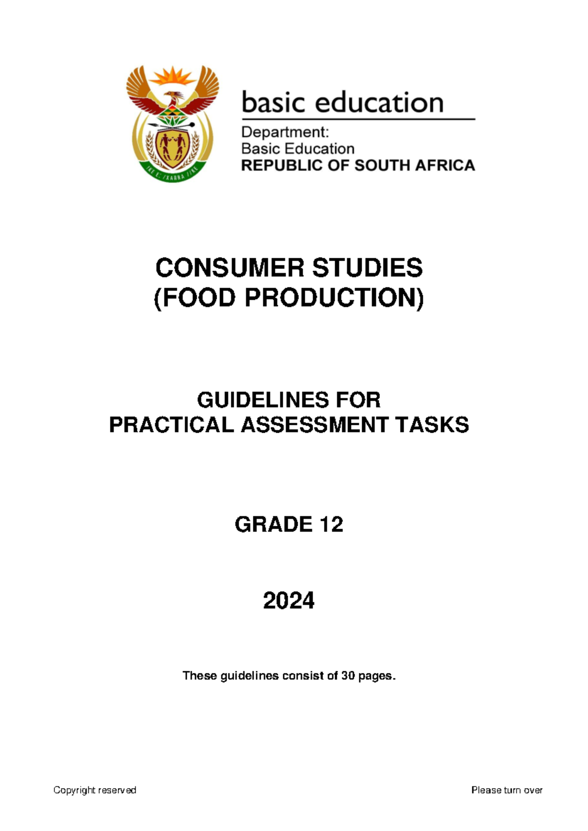Consumer Studies PAT GR 12 2024 Guidelines for Food Production - Studocu