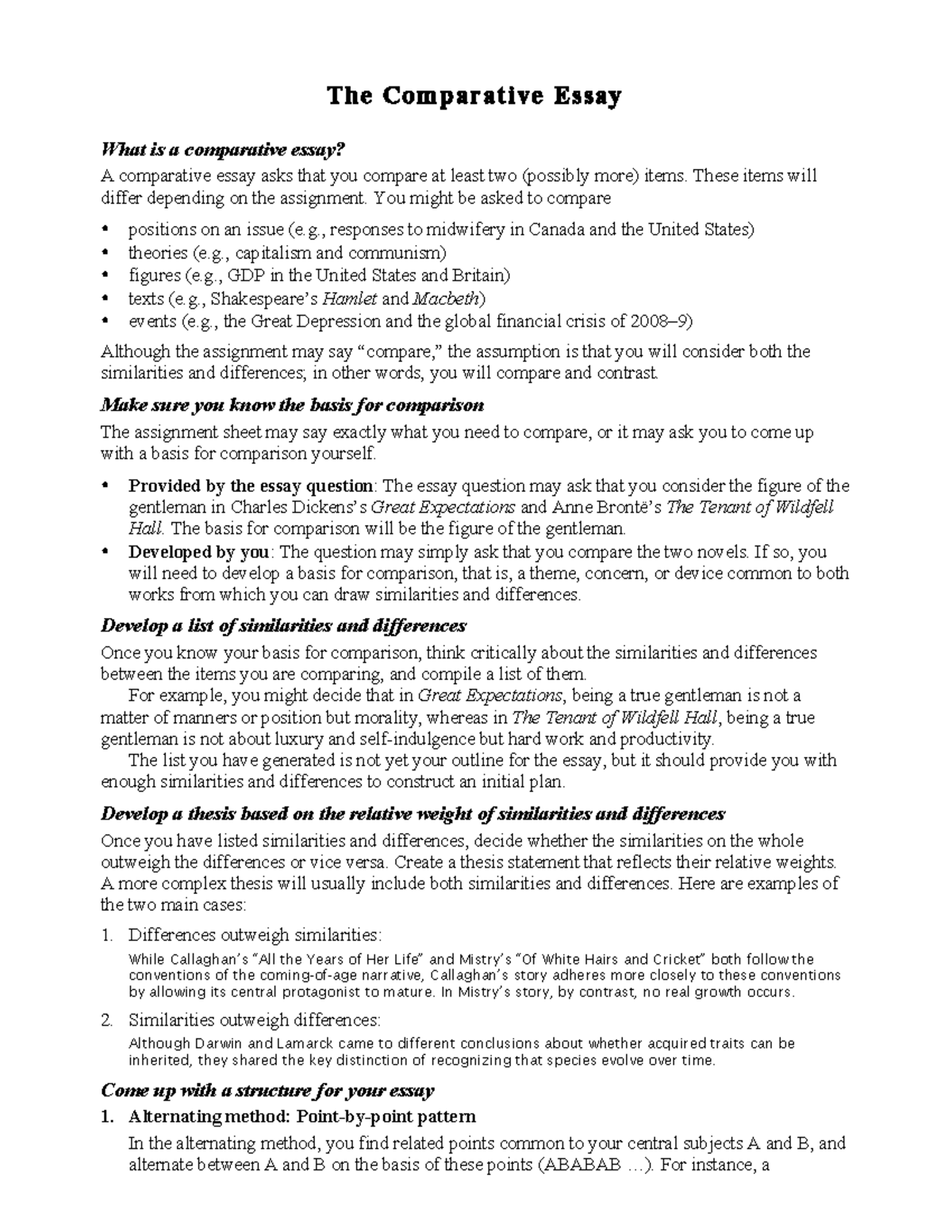 Comparative Essay Lecture Notes - Key Concepts & Structuring Tips - Studocu
