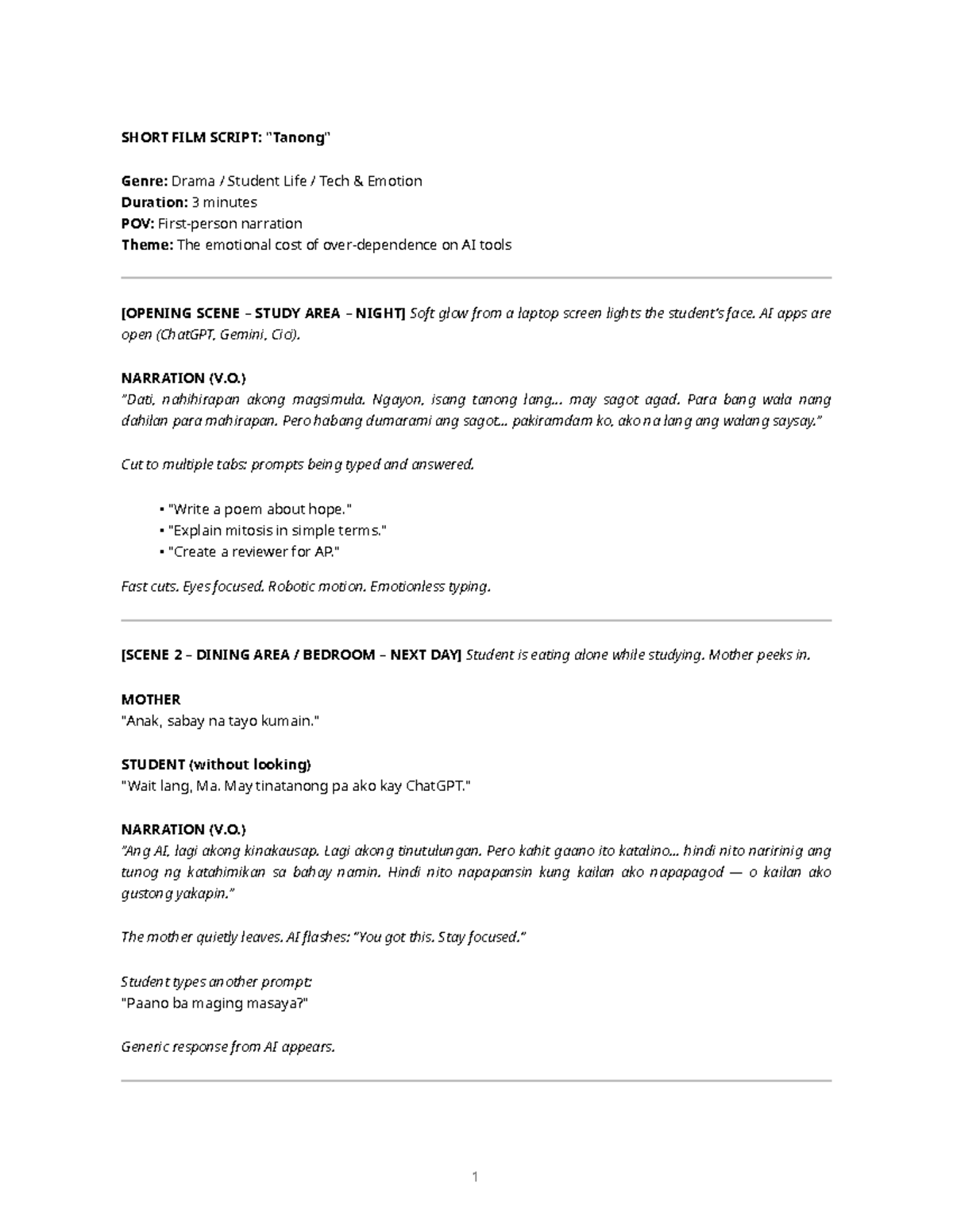 Tanong Short Film Script: Exploring AI's Emotional Impact on Student ...