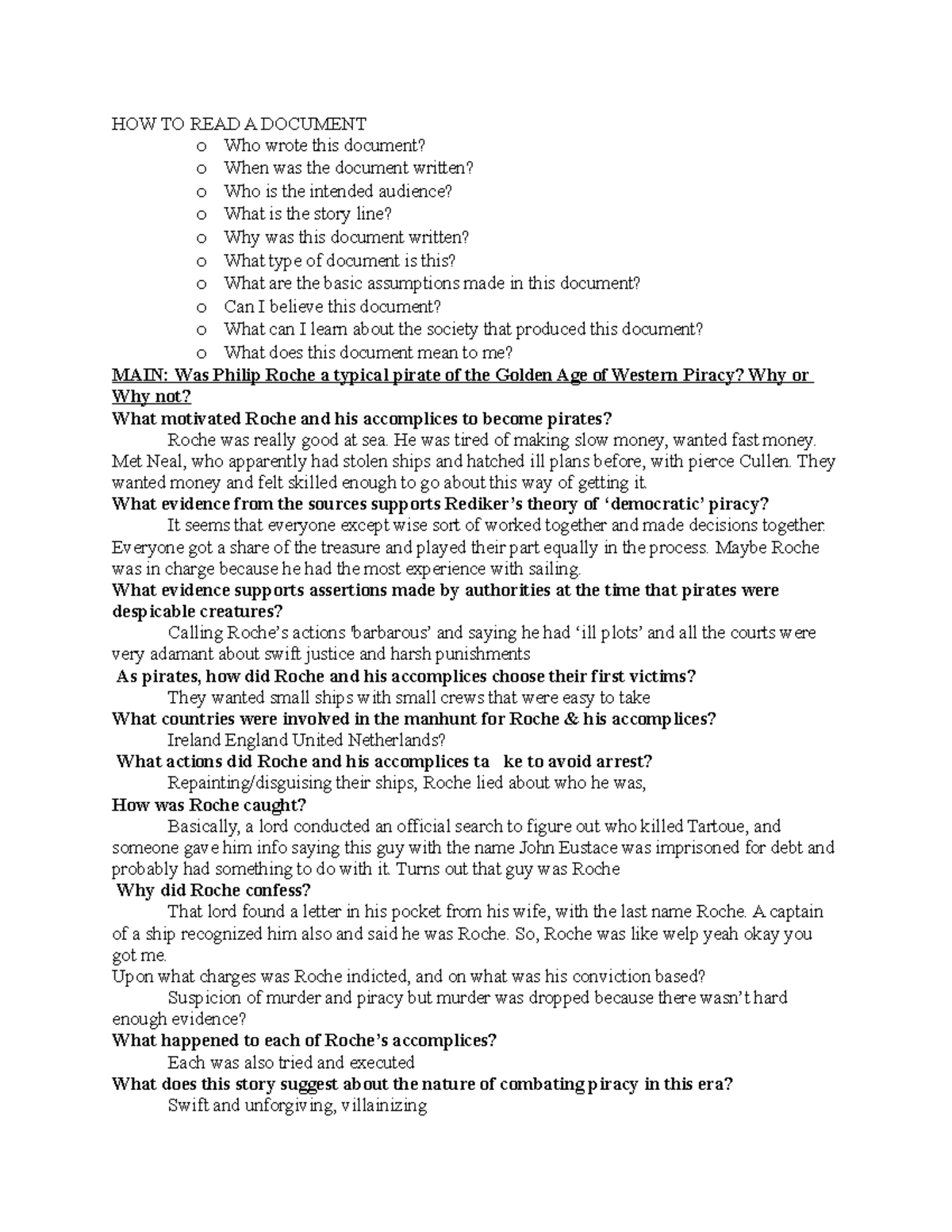 Analysis of Pirate Philip Roche: Insights & Document Review for Paper 1 ...