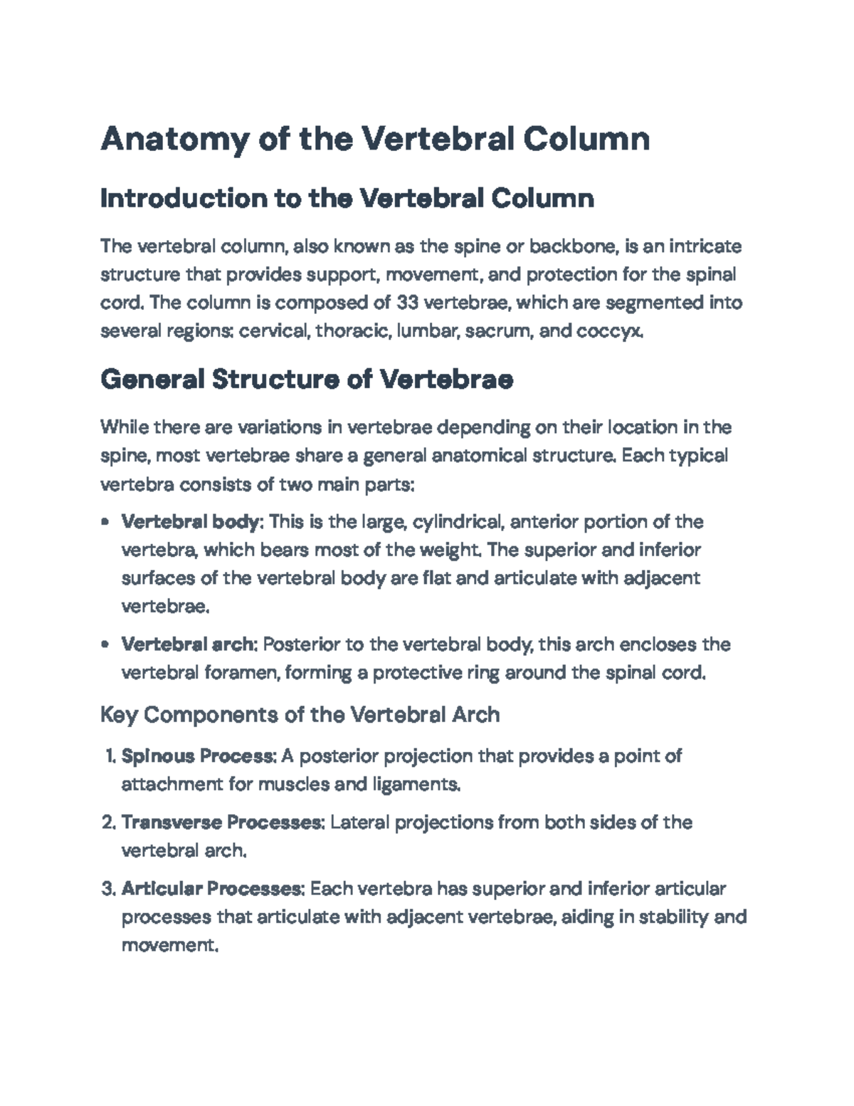 Anatomy of the Vertebral Column & Pelvic Girdle Overview - Ch. Notes ...