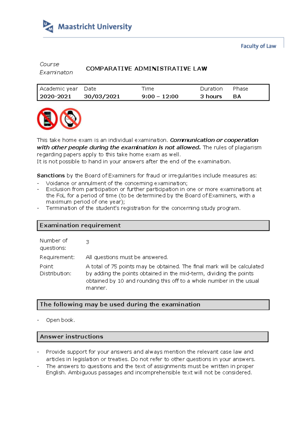 CAL 2020-2021 Take Home Exam Instructions and Guidelines - Studeersnel