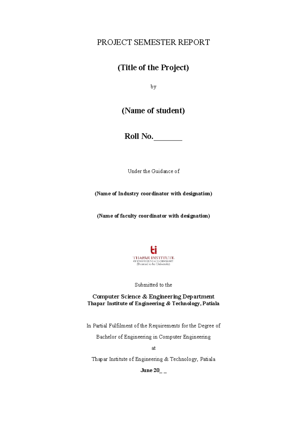 Project Semester Report Template for CSE Students - Studocu