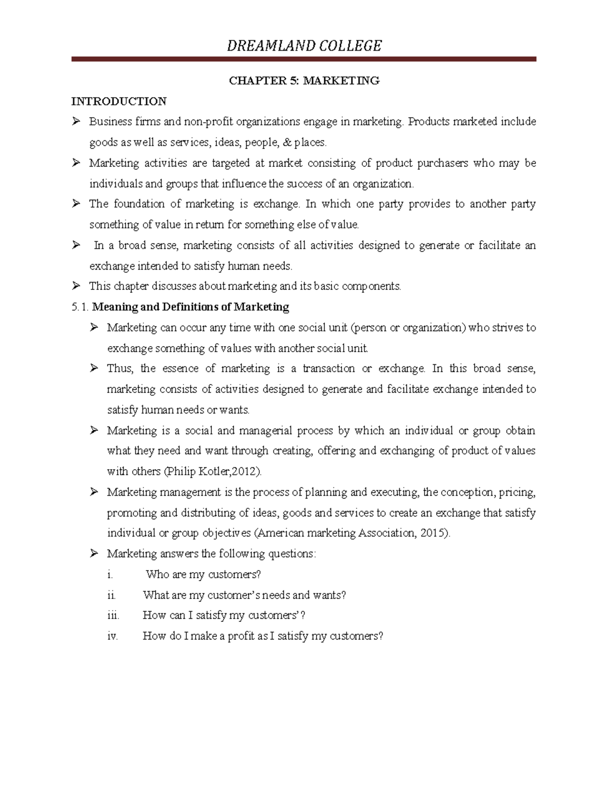 Entre Chapter 5 - Marketing Concepts and Strategies Lecture Notes - Studocu